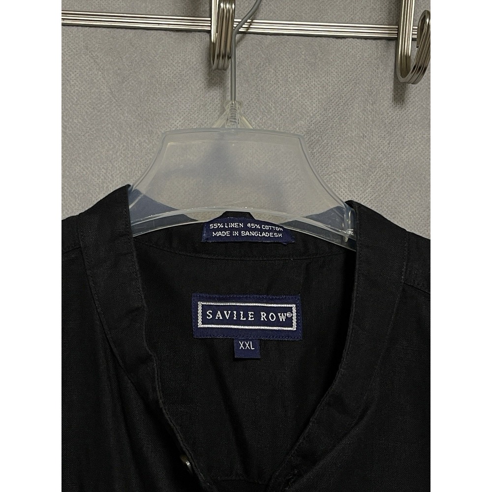 Savile Row Shirt Men's 2XL Black‎ Linen Cotton Button Up Casual Academia Hybrid